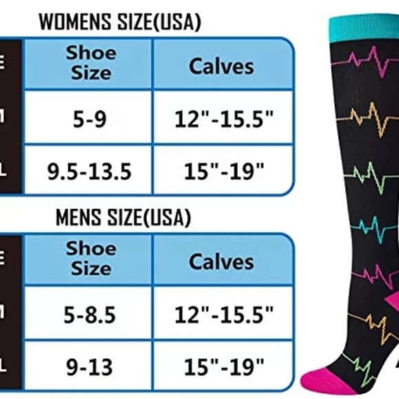 1 pair of Multicolored Compression Socks.  Size L.  # 0037 - Picture 2 of 4